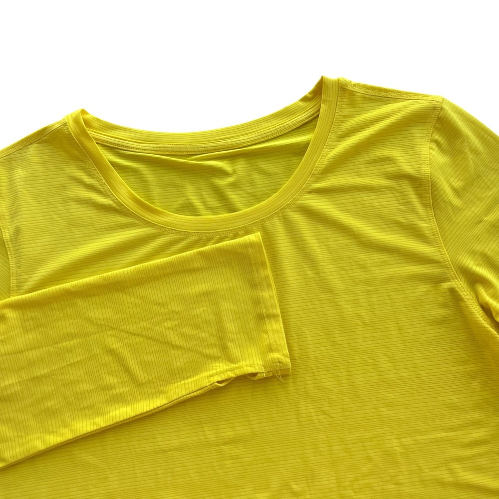 Zyia Active Women L Yellow Subtle Stripe Long Sleeve Shirt Thumbhole Performance